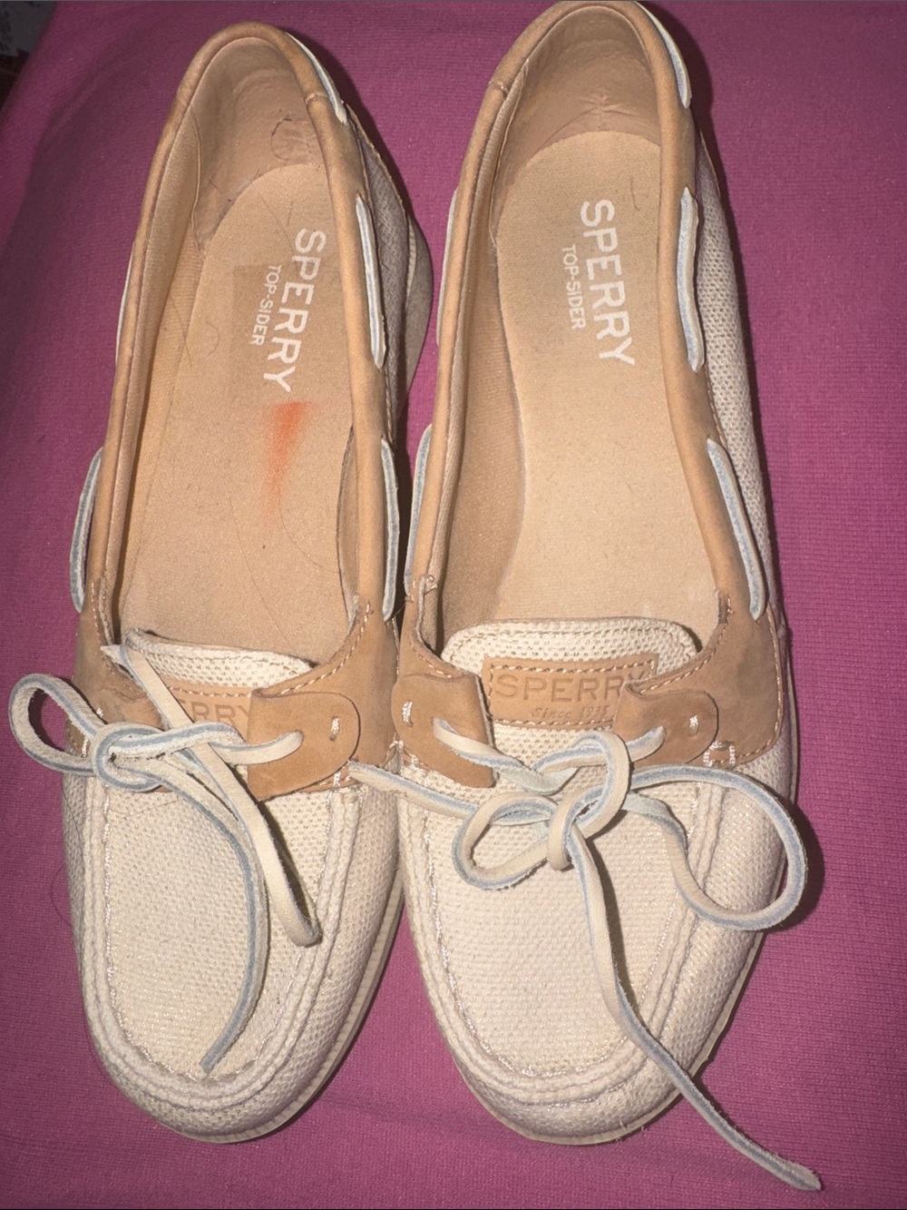 Sperry Women's Cream Canvas & Tan Leather Slip-On Boat Shoes